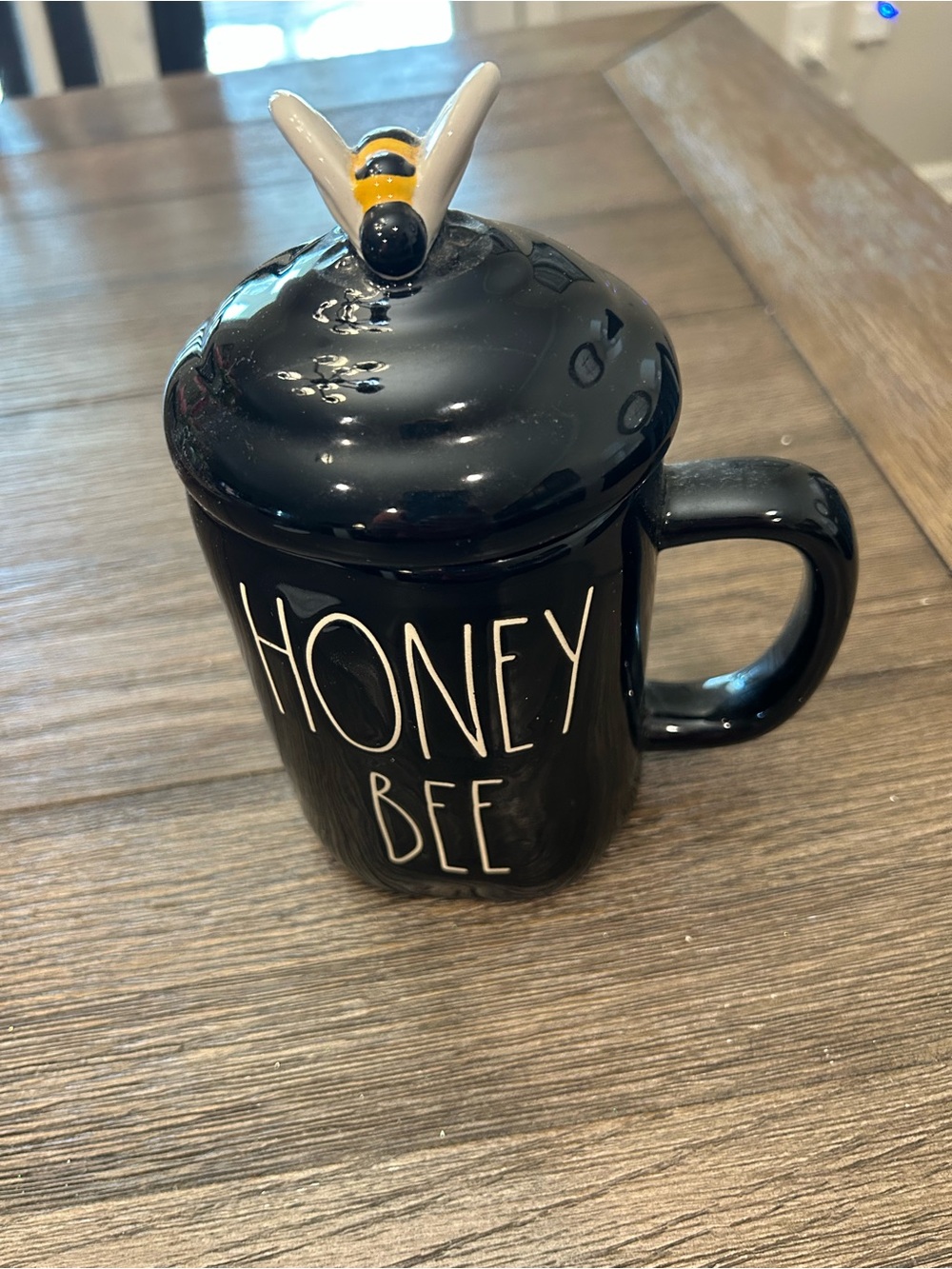 Rae Dunn Honey Bee Black Ceramic Mug with Bee Lid
